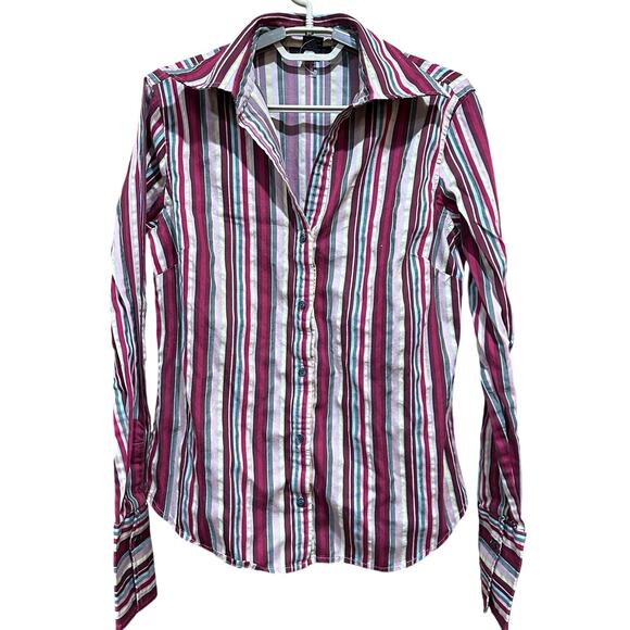 The Limited Top Womens Size M Multicolor Striped Button Up 100% Cotton Preppy - Picture 1 of 8